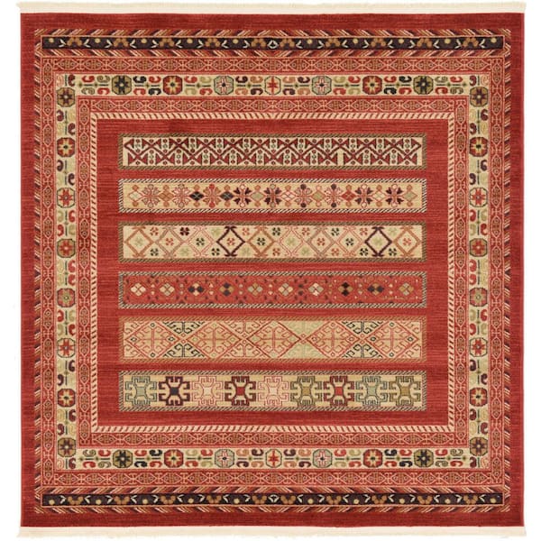 Unique Loom Fars Pasadena Rust Red 6' 0 x 6' 0 Square Rug