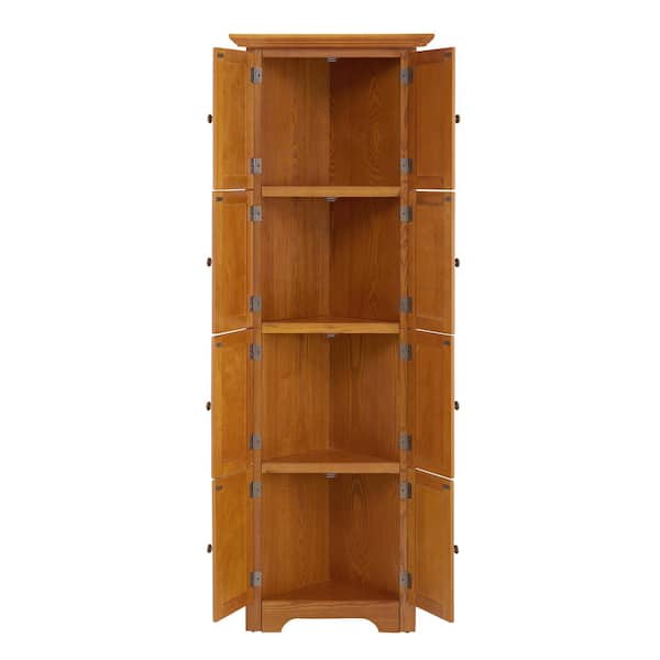 24.6 in. W x 17.3 in. D x 72 in. H 4-Tier Oak Brown Linen Cabinet with Adjustable Shelves and 8 Doors for Bathroom