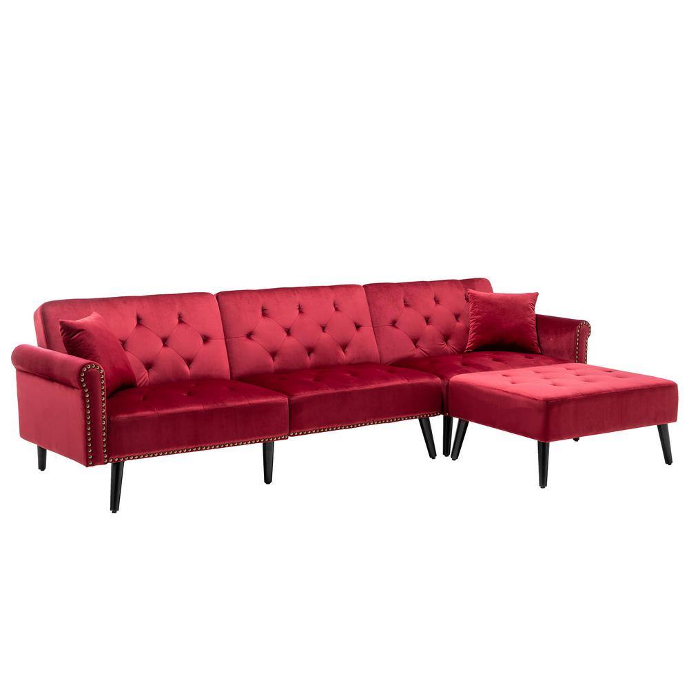 Reviews For Homefun 115 In Red Velvet, Convertible Sectional Sofa Bed With Chaise