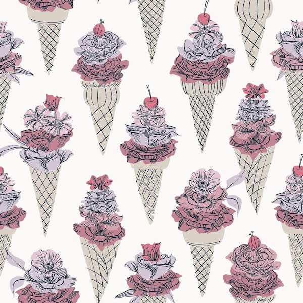 NuWallpaper Pink Floral Ice Cream Vinyl Peel and Stick Wallpaper Sample
