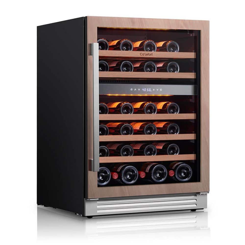 24 in. Dual Zone 52 Bottle Wine Cooler with Panel Ready Door Wine Fridge in Stainless Steel (Left-Hinged)