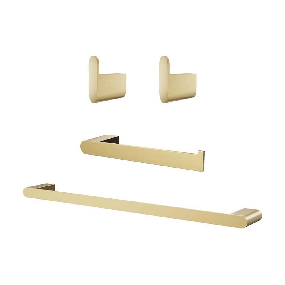 4-Piece Bathroom Hardware Set with Towel Bar, Towel Holder, 2-Versatile Robe Hooks in Brushed Gold