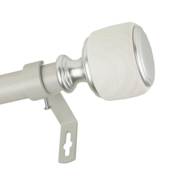 EMOH 1 Dia Adjustable Single Faux Wood Curtain Rod 66-120 inch in Pearl White with Fist Finials