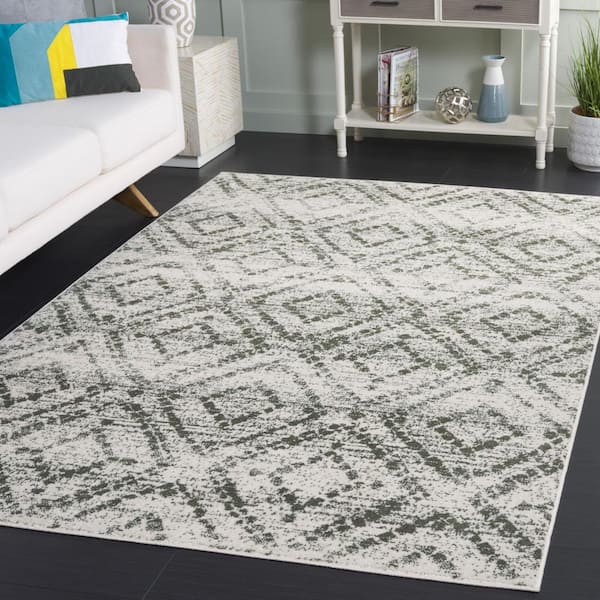 Adirondack Ivory/Dark Green 9 ft. x 12 ft. Multi-Diamonds Area Rug