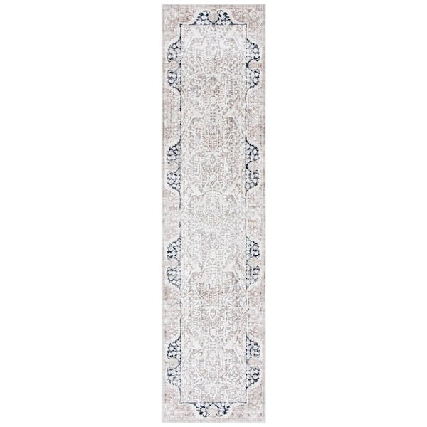 Mayflower 2 ft. x 9 ft. Ivory/Beige Distressed Ornate Runner Rug