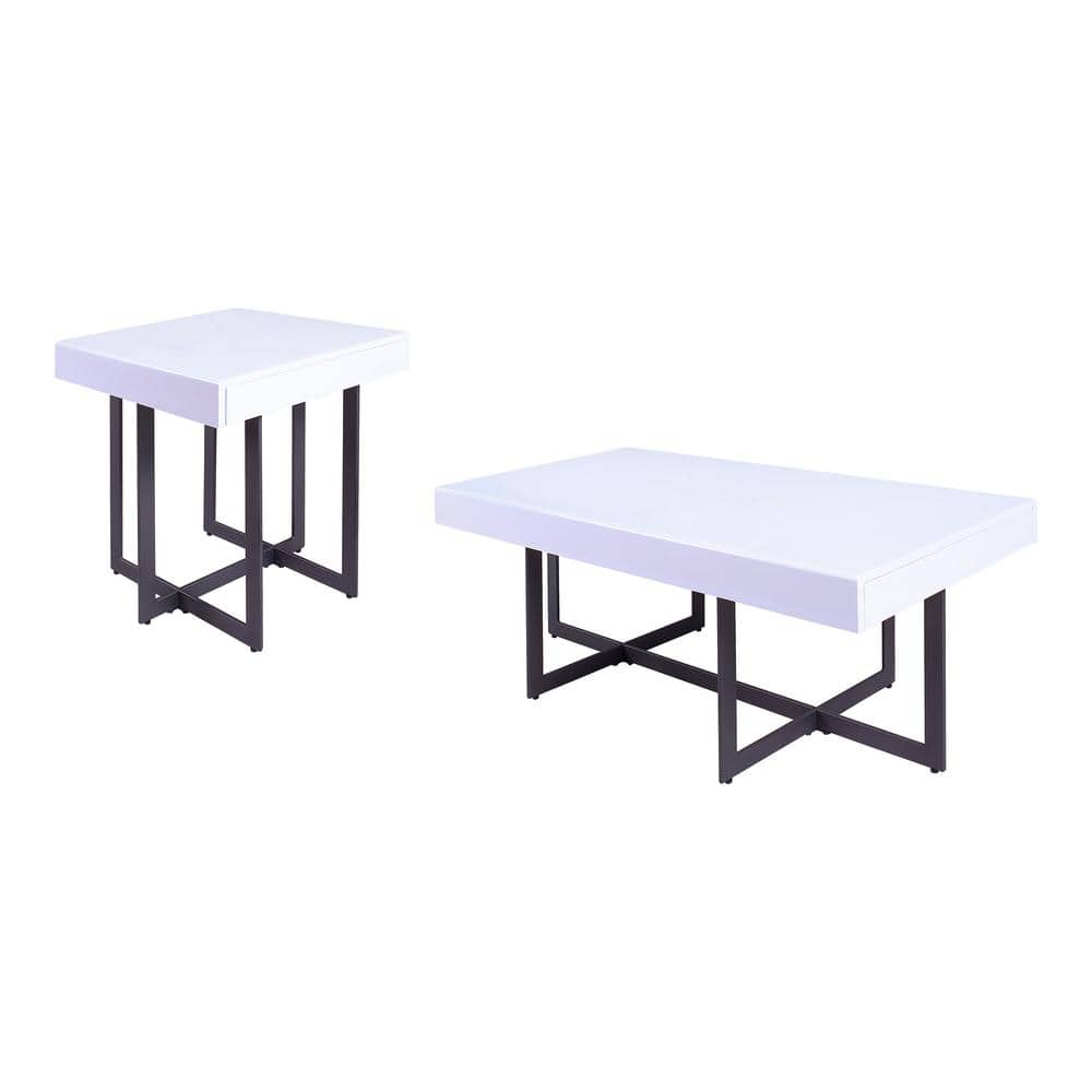 Belaire 2-Piece 47.25 in. White and Gun Metal Rectangle MDF Coffee Table Set -  Furniture of America, IDF-4906WH-2PC