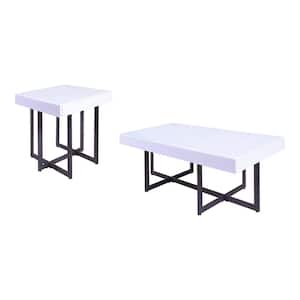 Belaire 2-Piece 47.25 in. White and Gun Metal Rectangle MDF Coffee Table Set