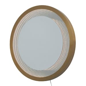 Starfall 39 in. H x 39 in. W Round Vanishing Mirror with On/Off Switch in Brass