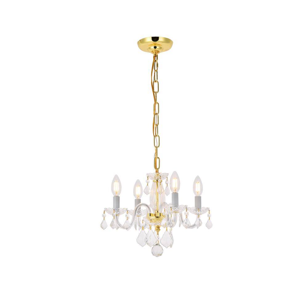 Timeless Home 15 in. L x 15 in. W x 12 in. H 4-Light Gold with Clear Crysta