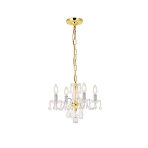 Timeless Home 15 in. L x 15 in. W x 12 in. H 4-Light Gold with Clear Crystal Contemporary Pendant