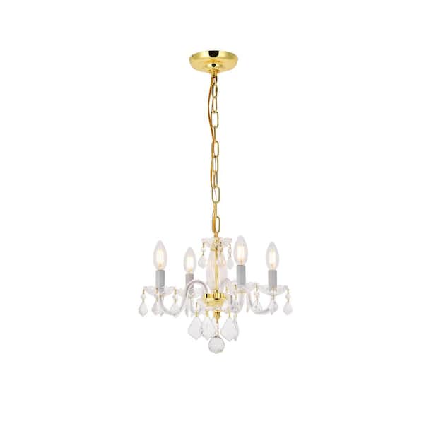 Unbranded Timeless Home 15 in. L x 15 in. W x 12 in. H 4-Light Gold with Clear Crystal Contemporary Pendant