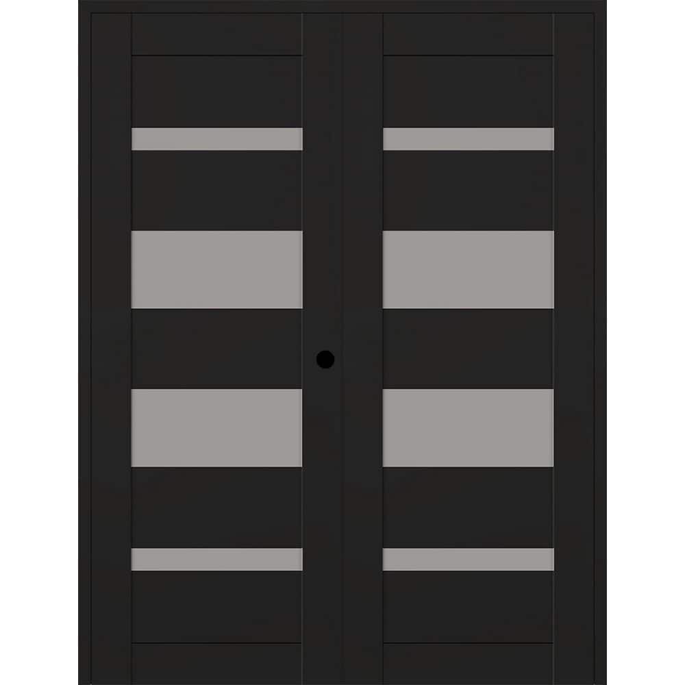 Mirella N 64 in. x 84 in. Left Hand Active 5-Lite Frosted Glass Black Matte Wood Composite Double Prehung French Door price history on PriceWatchPro