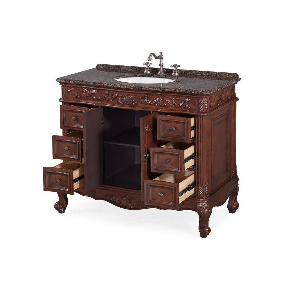 42'' Brown Marble Double Sink Freestanding Vanity