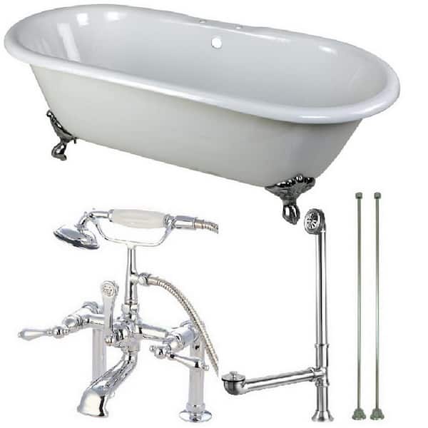 Aqua Eden Classic Double Ended 5.5 ft. Cast Iron Clawfoot Bathtub in White and Faucet Combo in Chrome