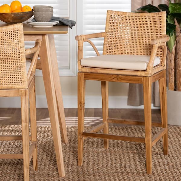 Storsel 25.6 in. Natural Rattan Wood Counter Stool (Set of 2)