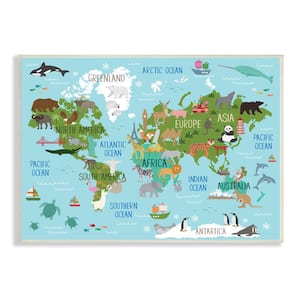 "Kid's Animal World Map Favorite Regional Wildlife" by Lisa Whitebutton Unframed Print Animal Wall Art 13 in. x 19 in.