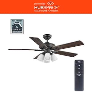 52 in. Burgess Matte Black Indoor LED Smart Ceiling Fan with Light Kit and Remote Control Powered by Hubspace