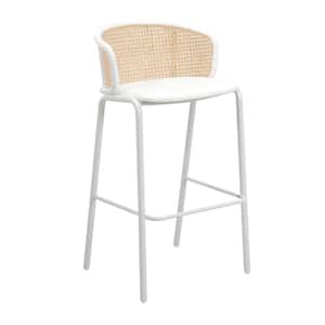 Ervilla Modern 29.5 in Wicker Bar Stool with Fabric Seat and White Powder Coated Metal Frame (White)