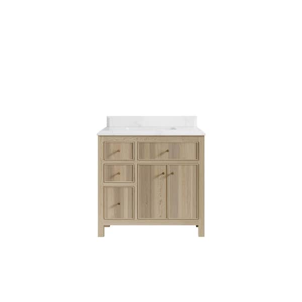 Willow Collections Sonoma Oak 36 in. W x 22 in. D x 36 in. H Single Sink Bath Vanity Center in White Oak with 1.5 in. Empira Quartz Top