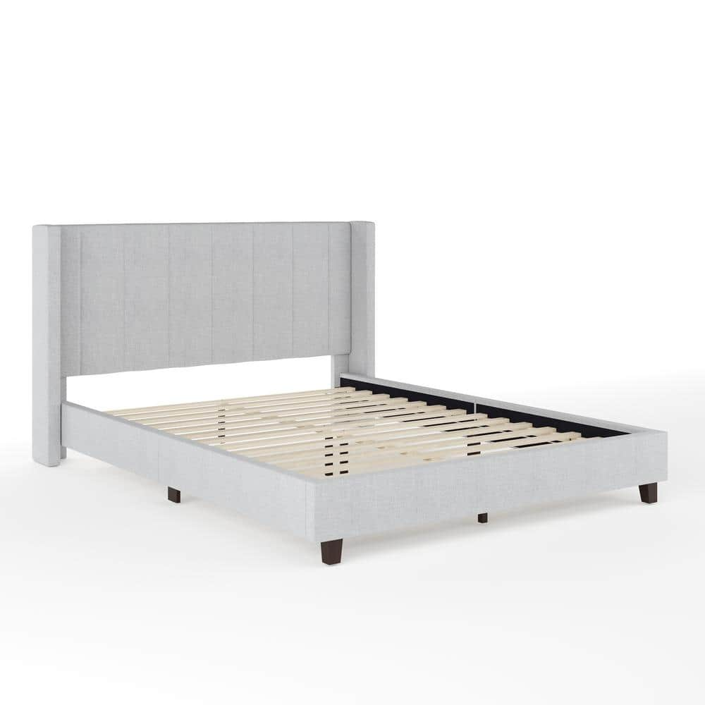 MARTHA STEWART Kay Gray Wood Frame Queen Platform Bed with Upholstered ...