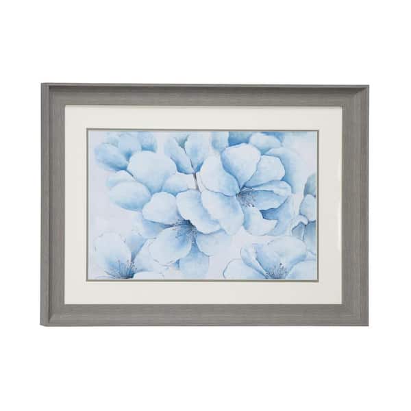 Litton Lane 23.5 in. x 17.5 in. Blue Gray Flowers Print in Rectangular ...