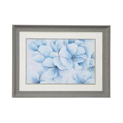 23.5 in. x 17.5 in. Blue Gray Flowers Print in Rectangular Frame