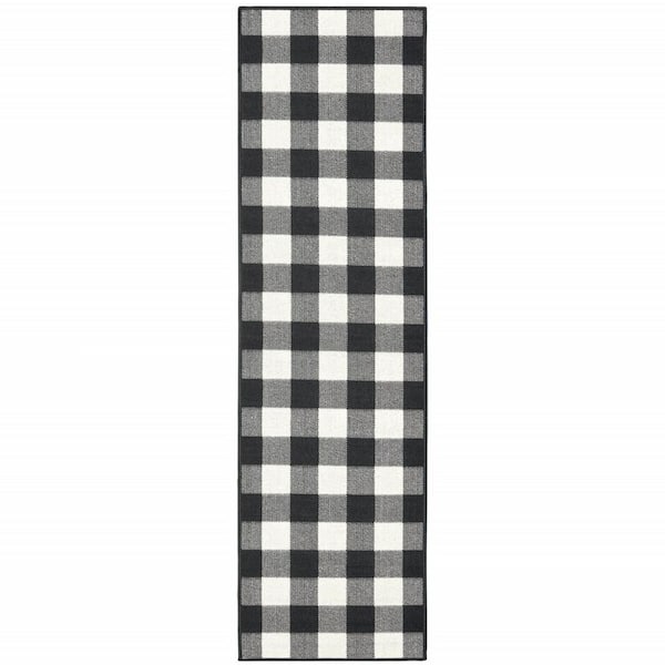 Bernadette Black 2 ft. x 8 ft. Unthemed Woven Striped Polypropylene Rectangle Area Rug