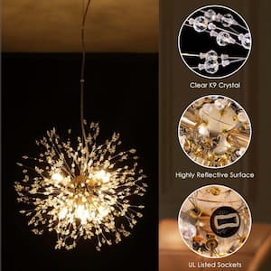 Barton 8-Light Gold Modern Glam Crystal Chandelier Sputnik Sphere Firework Starburst Pendant