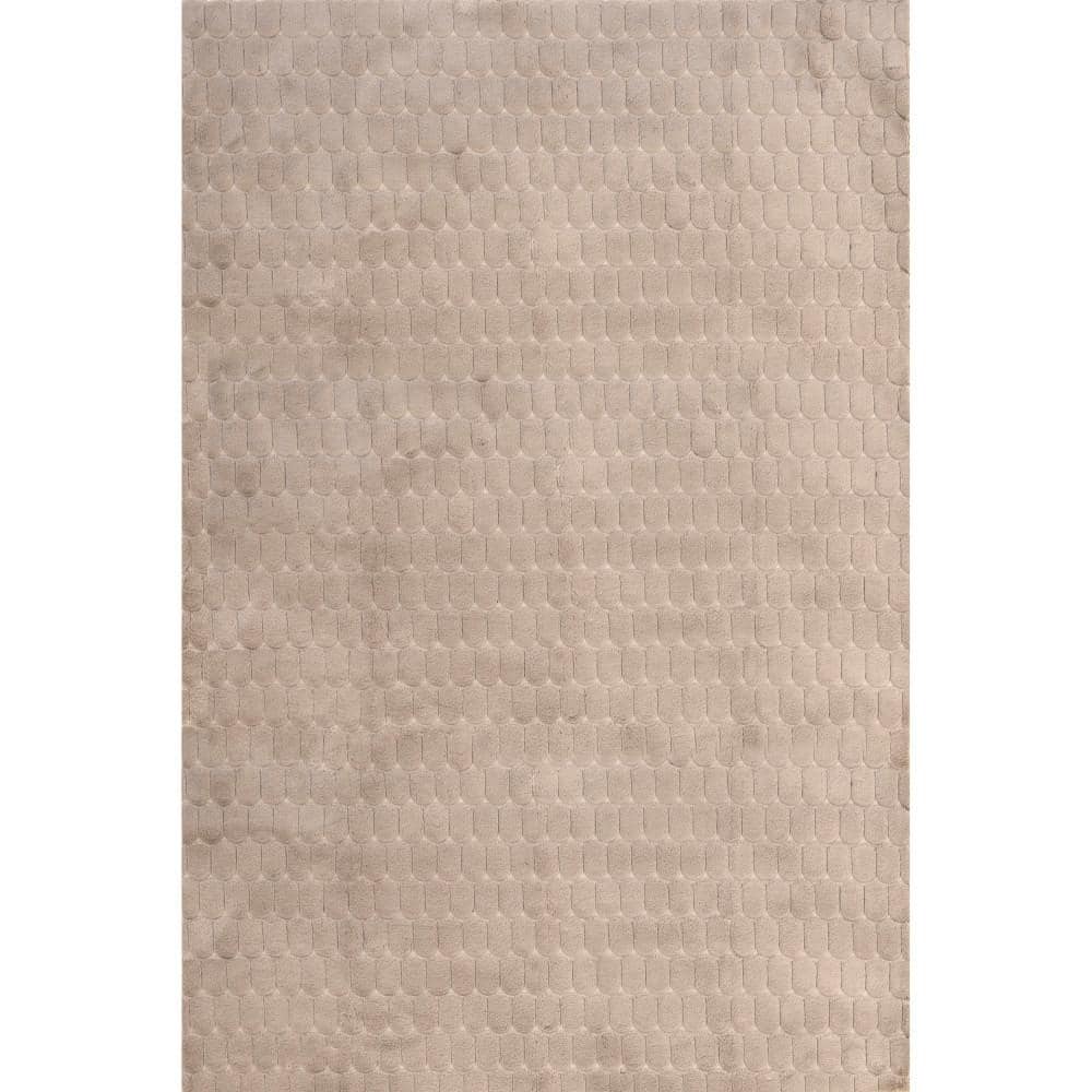 nuLOOM Taupe 3 ft. 9 in. x 6 ft. Nia Tile Faux Rabbit Machine Washable Area Rug, Brown -  HJWR04C-3906