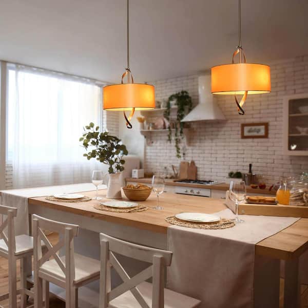 3-Light Gold Drum Chandelier with Fabric Shade