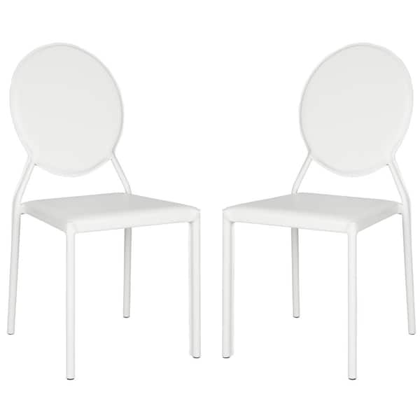 SAFAVIEH Warner White 37 in. H Round Back Leather Side Chair (Set of 2)