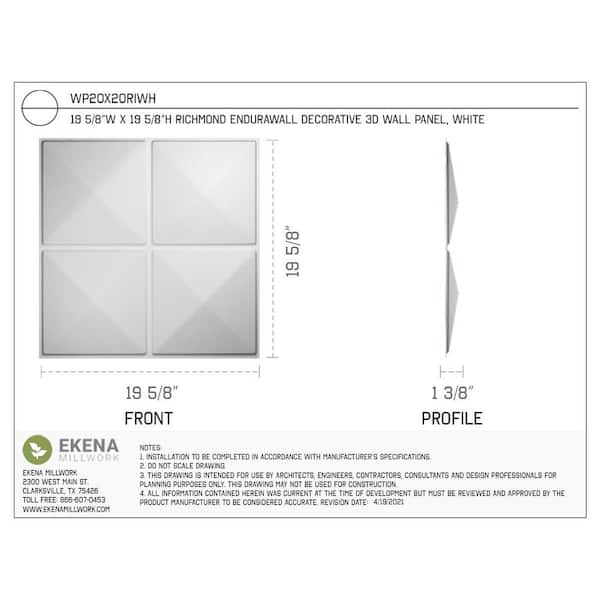 1-3/8 in. x 19-5/8 in. x 19-5/8 in. PVC White Richmond EnduraWall Decorative 3D Wall Panel (2.67 sq. ft.)