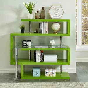 Hampden 90.5 in. Green and Chrome Rectangular Computer Desk with 4-Shelf