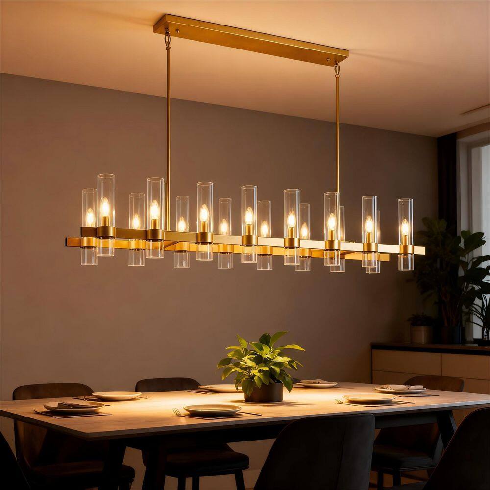 16-Light Gold Chandelier, 54 in. Modern Farmhouse Linear Chandelier, Luxury Ceiling Pendant Light for Dining Room price history on PriceWatchPro