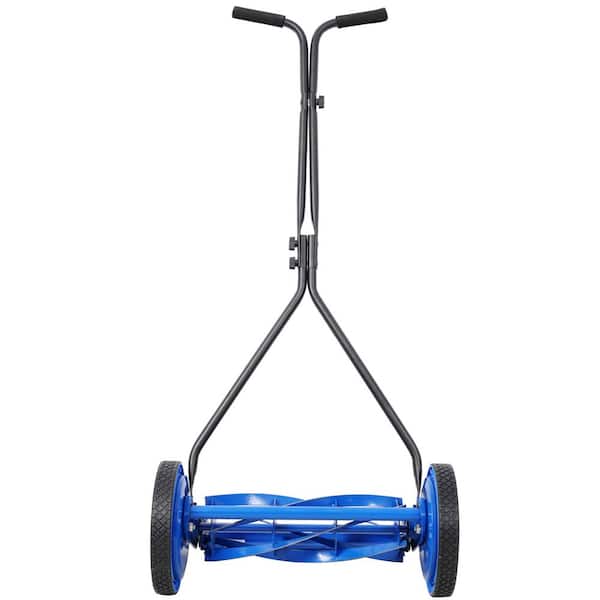 16 in. Push Lawn Mower, Push Reel Lawn Mower, T-style Handle with Cushioned Grip, Blades Heat-treated Alloy Steel, Blue