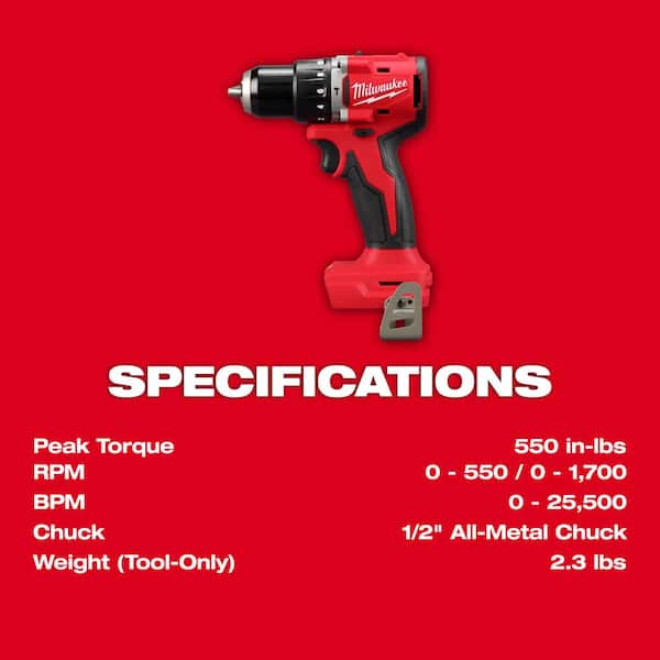 Milwaukee - M18 18-Volt Lithium-Ion Brushless Cordless Compact Hammer Drill/Impact Combo Kit (2-Tool) with (2) Batteries, Bag