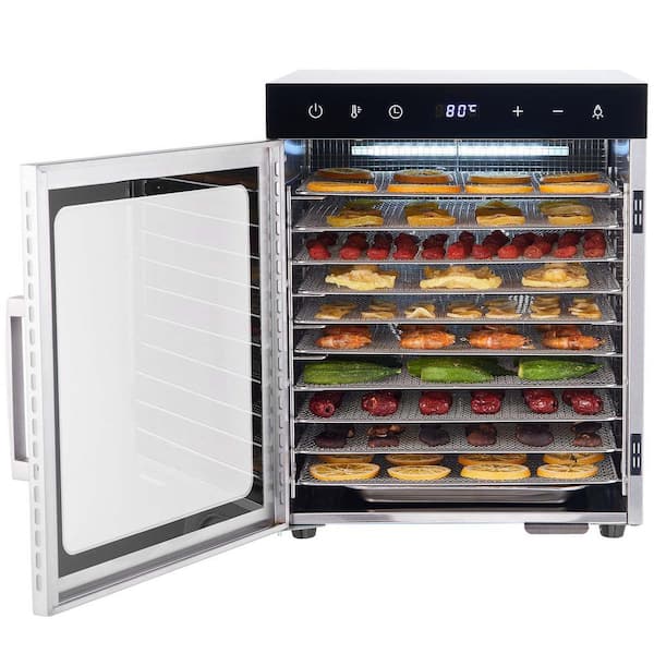 SVOPES Electric Food Dehydrator Machine, 10-Stainless Steel Trays, 800W Food Dryer, with Digital Timer & Temperature in Silver