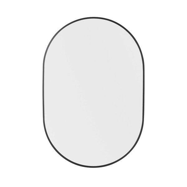 FUNKOL 24 in. Stainless Steel Matte Black Oval Mirror with Frame