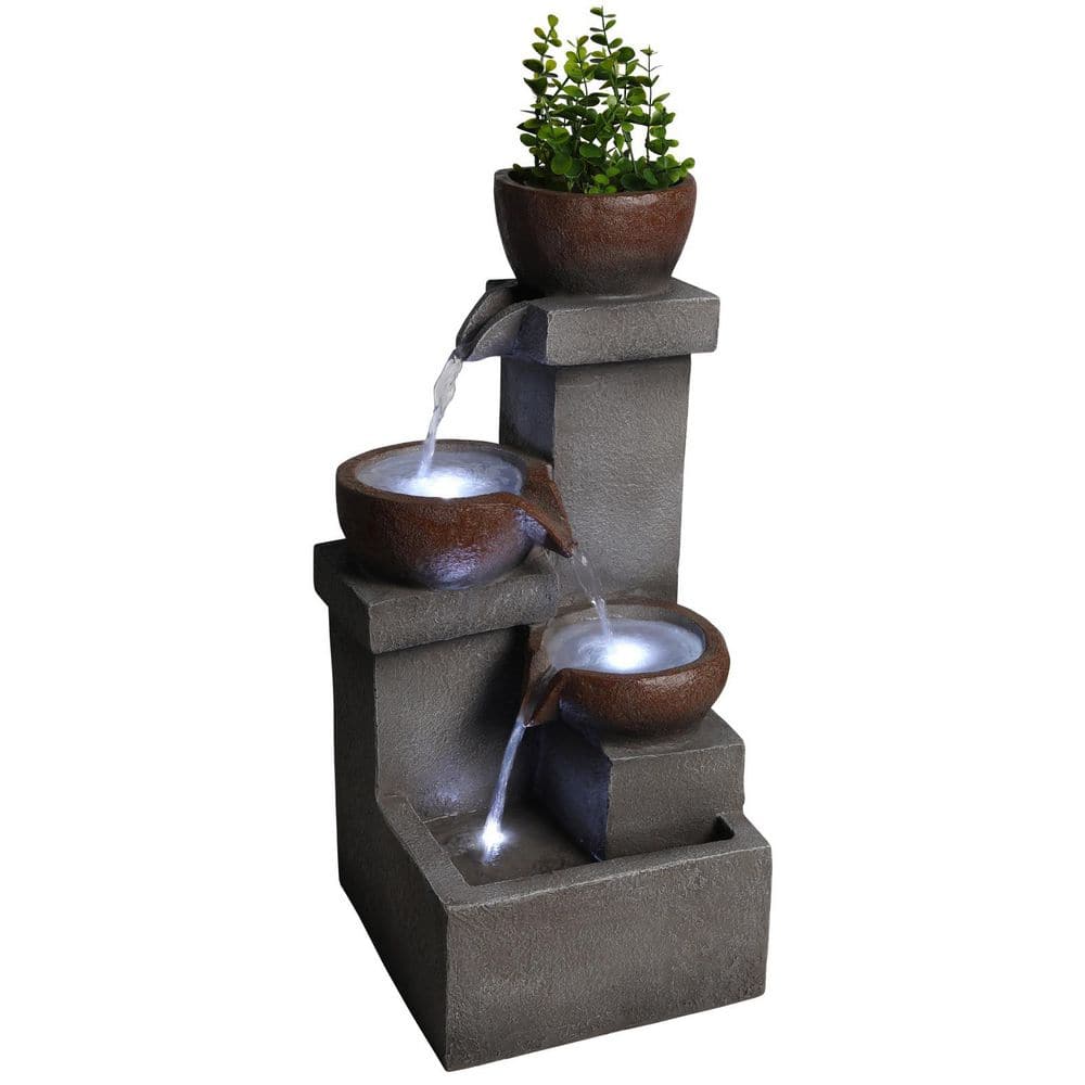 Outdoor Waterfall Fountain Tiered Cascading Jar Waterfall Resin Garden Patio Decor with LED Lights price history on PriceWatchPro