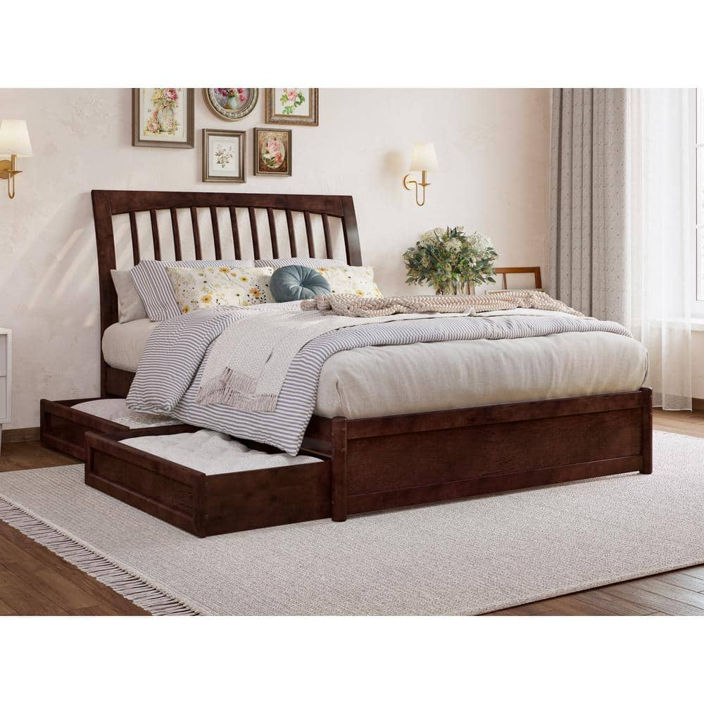 Afi Roslyn Walnut Brown Solid Wood Frame Full Platform Bed With Panel 