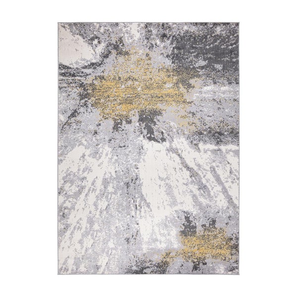World Rug Gallery Contemporary Modern Abstract Yellow 7 ft. 10 in. x 10 ft. Area Rug