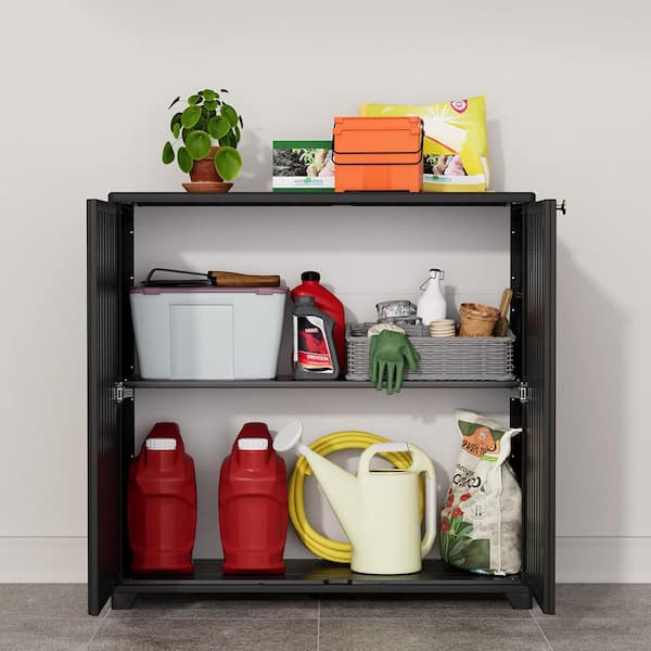Anqtovp Plastic 34x15x34 Inch Outdoor Kitchen Cabinet with Shelf