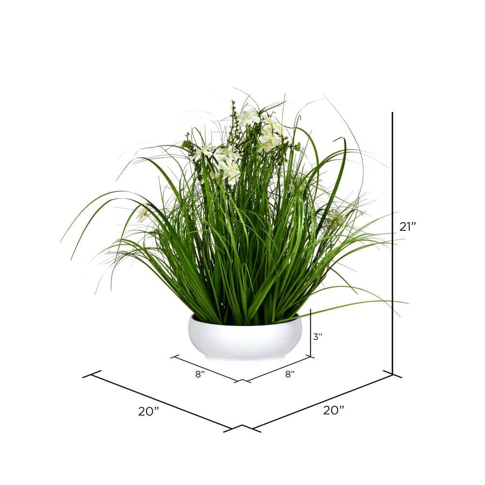 Cream and Green Artificial Grass Arrangement in White Pot, 21"