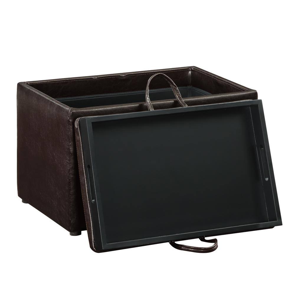Espresso Faux Leather Versatile Storage Ottoman with Tray