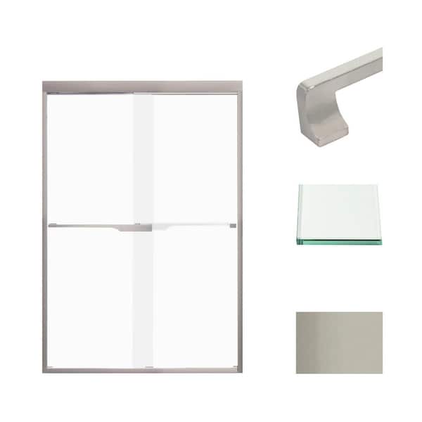 Transolid Frederick 47 in. W x 70 in. H Sliding Semi-Frameless Shower Door in Brushed Stainless with Frosted Glass