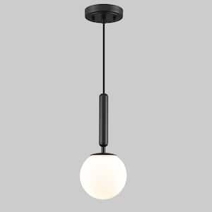 40 Watt 1 Light Black Finished Shaded Pendant Light with Milk glass Glass Shade and No Bulbs Included
