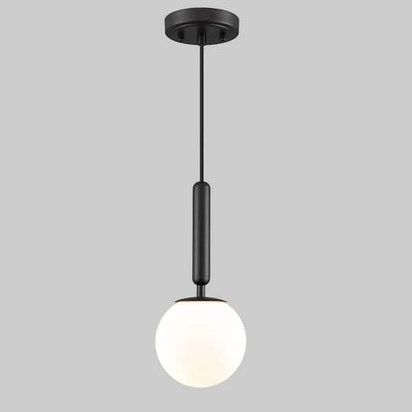 CLAXY 40 Watt 1 Light Black Finished Shaded Pendant Light with Milk glass Glass Shade and No Bulbs Included