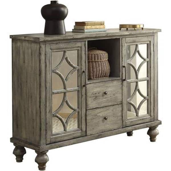 Benjara Velika 48 in. Weathered Gray Standard Rectangle Wood Console Table with 2-Drawers