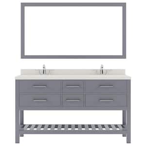 Caroline Estate 60 in. W x 22 in. D x 35 in. H Double Sink Bath Vanity in Gray with Quartz Top and Mirror