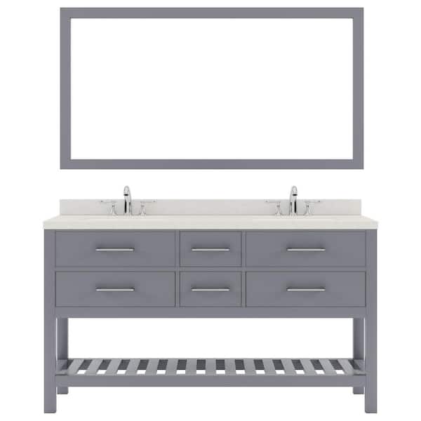 Virtu USA Caroline Estate 60 in. W x 22 in. D x 35 in. H Double Sink Bath Vanity in Gray with Quartz Top and Mirror